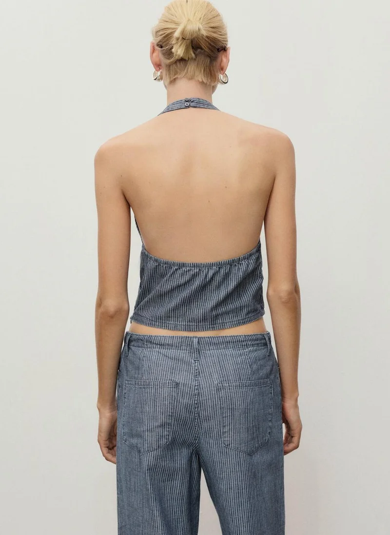 MANGO Striped crossover denim top