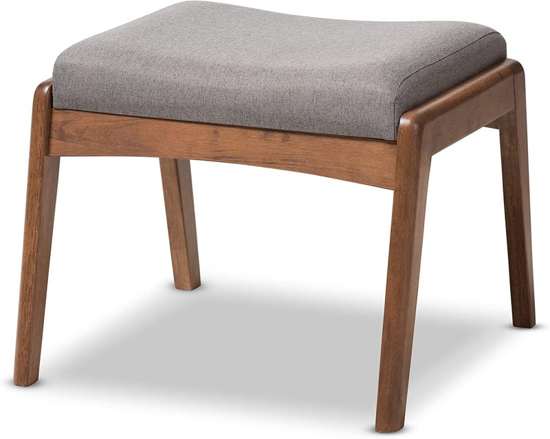 ODEJIA Studio Elyse Walnut Wood Grey Fabric Upholstered Footstool - Image 1