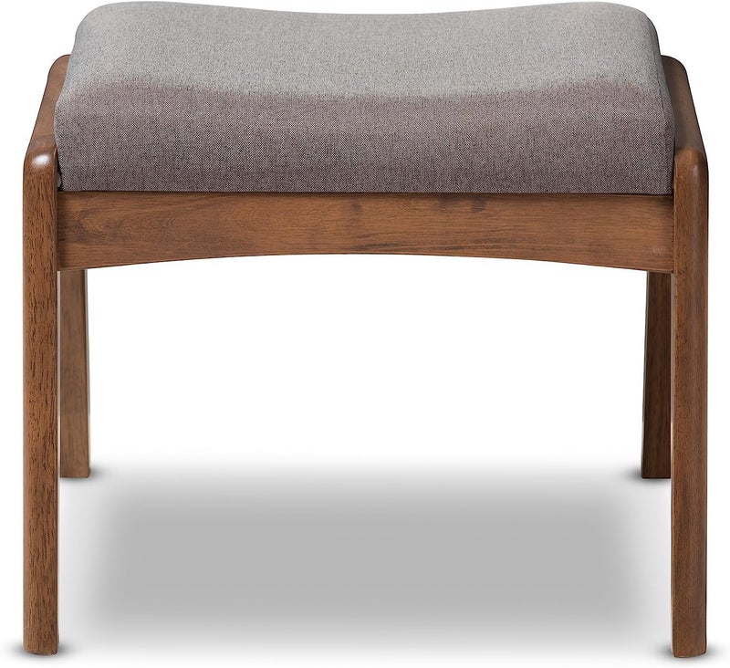 ODEJIA Studio Elyse Walnut Wood Grey Fabric Upholstered Footstool - Image 4
