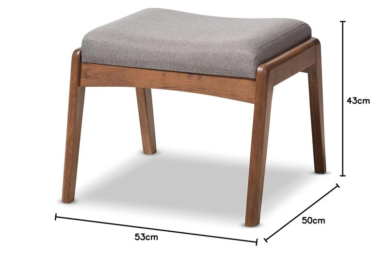 ODEJIA Studio Elyse Walnut Wood Grey Fabric Upholstered Footstool - Image 3