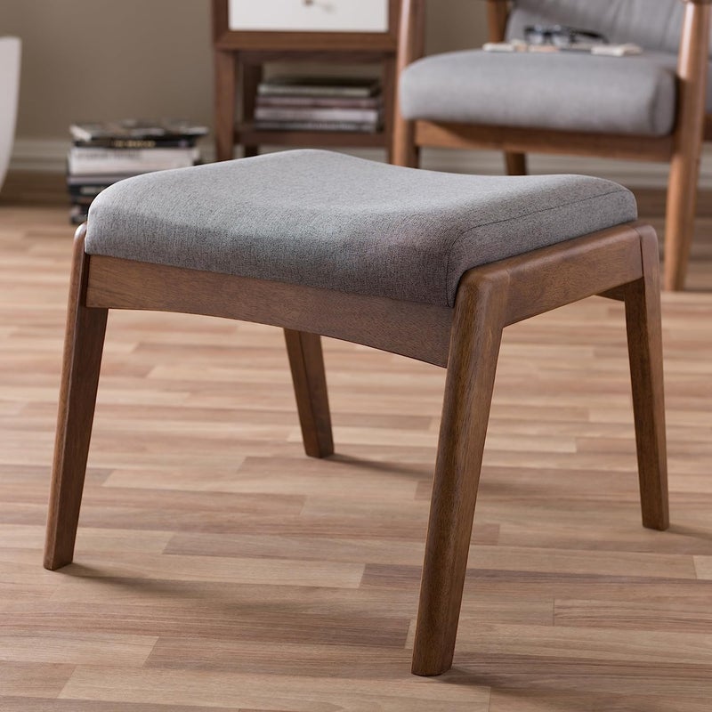 ODEJIA Studio Elyse Walnut Wood Grey Fabric Upholstered Footstool - Image 2