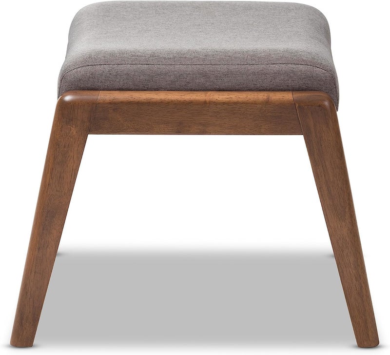 ODEJIA Studio Elyse Walnut Wood Grey Fabric Upholstered Footstool - Image 5