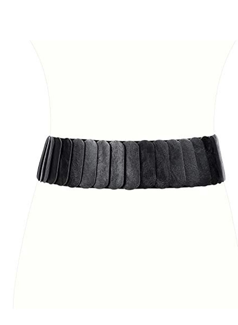 Barakah Wide Elastic Waist Belt Vintage, Girls Thick Stretch Belt with Interlock Buckle , Women Stretch Waist Belt,  Fashion Retro Leather Waistband for Ladies Dress Decoration Black - Image 5