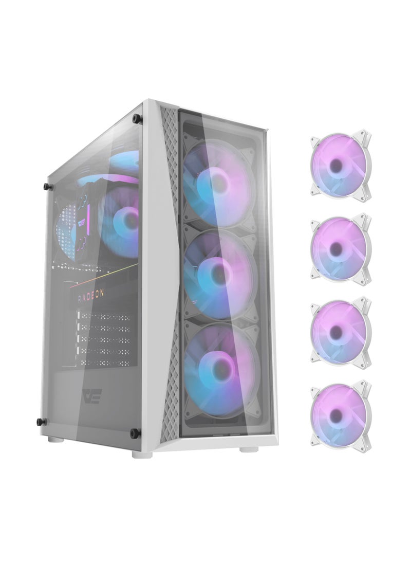 حافظة كمبيوتر الألعاب Darkflash DK352 PLUS الفاخرة ATX/MATX/ITX مع مراوح ARGB 4 * 120 مم مثبتة مسبقًا، لوحة أمامية زجاجية شفافة، حافظة كمبيوتر USB 3.0 تدعم مشعاع 360 مم، حقيبة كمبيوتر (أبيض) - Image 1