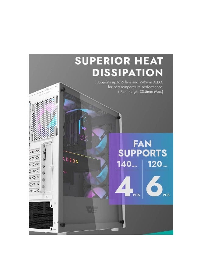 حافظة كمبيوتر الألعاب Darkflash DK352 PLUS الفاخرة ATX/MATX/ITX مع مراوح ARGB 4 * 120 مم مثبتة مسبقًا، لوحة أمامية زجاجية شفافة، حافظة كمبيوتر USB 3.0 تدعم مشعاع 360 مم، حقيبة كمبيوتر (أبيض) - Image 4