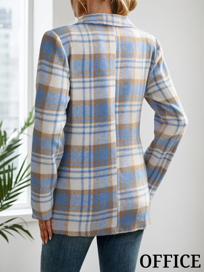 Mina Self Sweater Blazer Jacket for Women 2025 Fall Plaid Tweed Blue Petite Blazers Woman Long Trendy Dressy Winter Warm Cute Business Casual Work Women's Sweaters Womens Suit Jackets QY045 Blue S - Image 3
