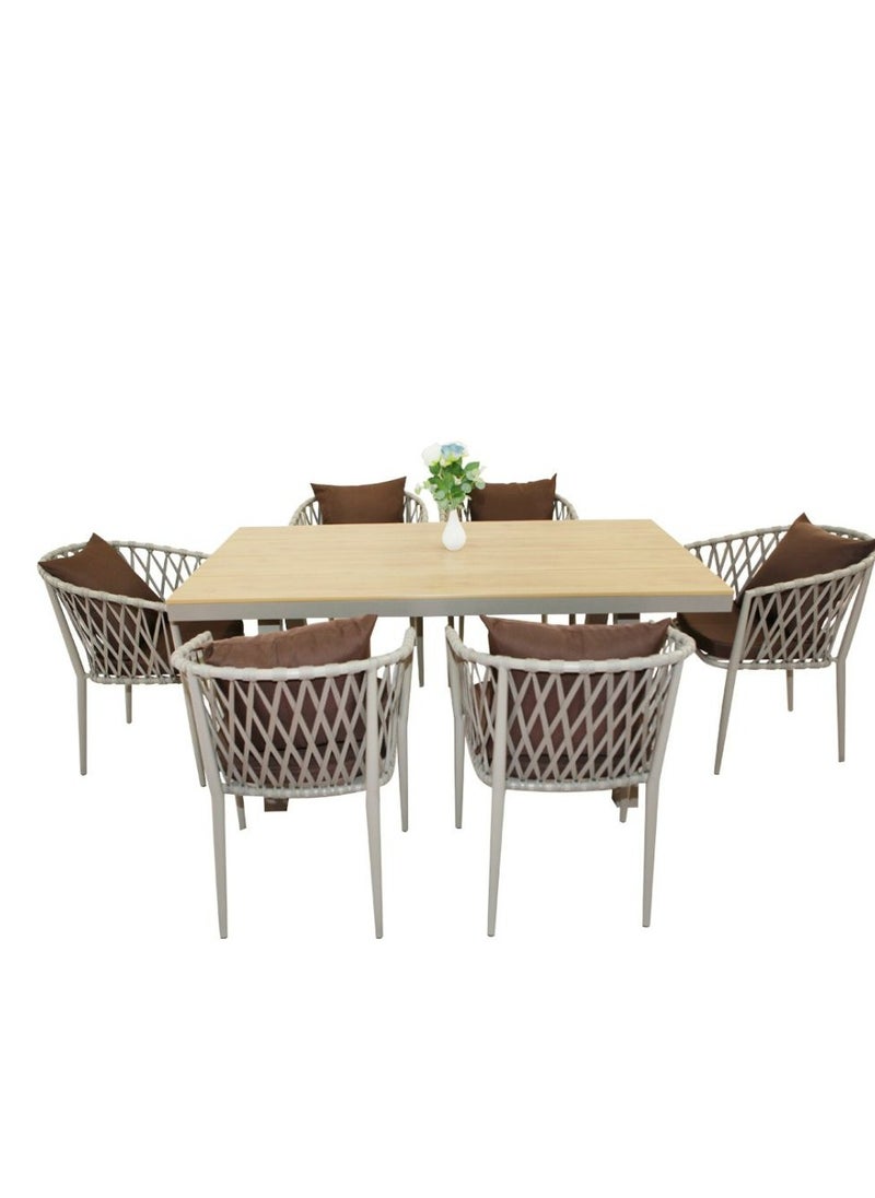 Swin Furniture Swin  Outstanding Aluminimum Frame WPC 6-Seater Outdoor Dining Set with Cushions for Balcony and Backyard  - Image 1
