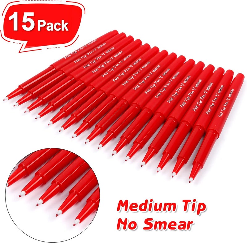 Lelix Felt Tip Pens, 15 Red Pack, 0.7mm Medium Point, Felt Tip Markers Pens for Journaling, Writing, Note Taking, Planner, Perfect for School Office and Art Supplies - Image 2