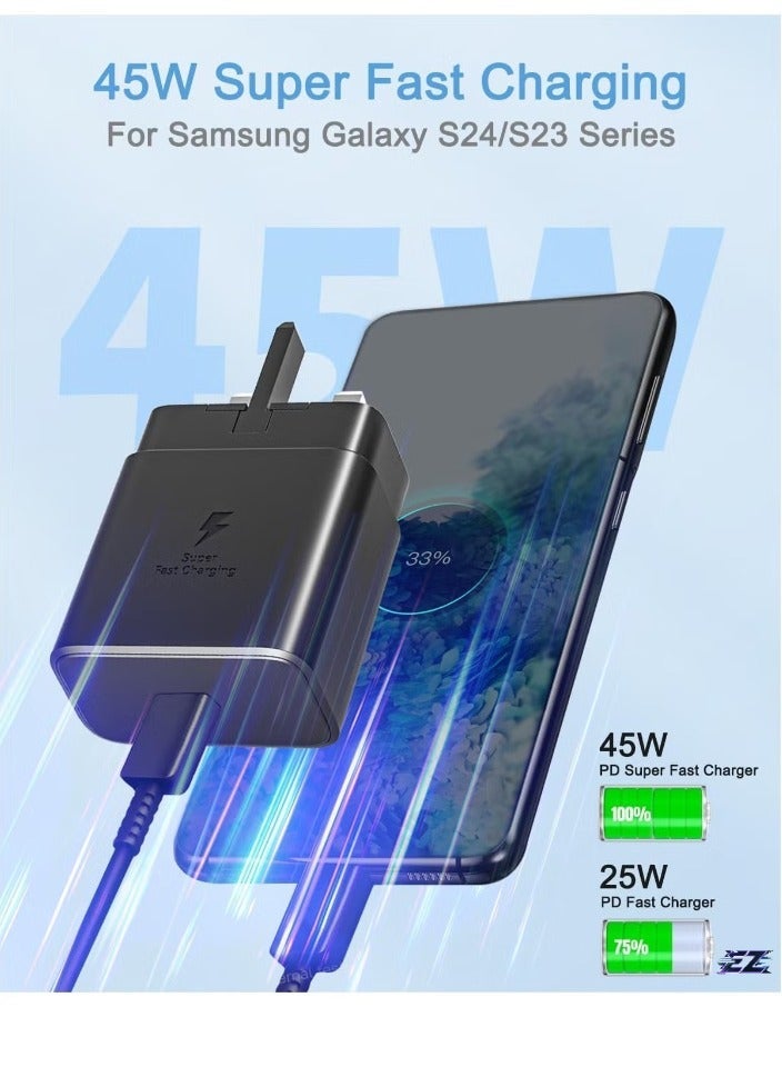 45W Super Fast Charger Compatible with Samsung – PD3.0 USB-C Charger for Galaxy S23 Ultra, S23+, S23, S22 Ultra, S21+, A53 5G, A54, Z Fold/Flip 4, Tab S8 Ultra – Includes 1M Type C Cable