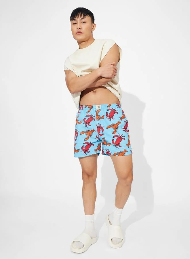 The Souled Store Men Blue Lobster Print Boxer Shorts