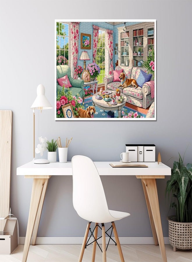 PPuzzling Living Room Puzzle 1000 Pieces for Adults, Flower Dog Jigsaw Puzzle, Challenging Floral Room Puzzle as Wall Decor - Image 5
