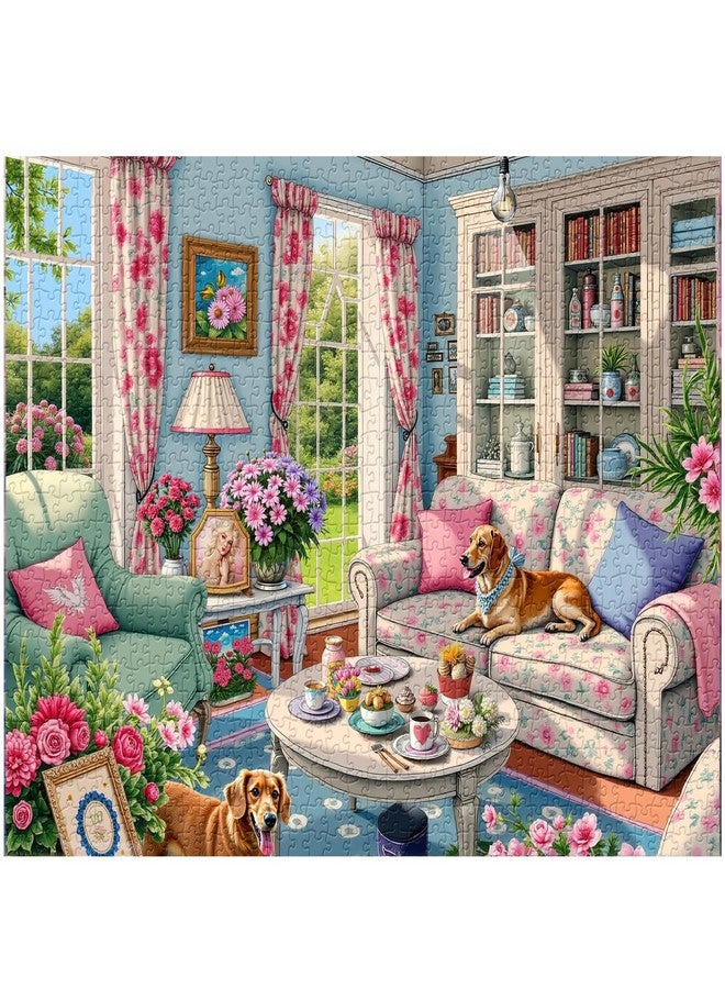 PPuzzling Living Room Puzzle 1000 Pieces for Adults, Flower Dog Jigsaw Puzzle, Challenging Floral Room Puzzle as Wall Decor - Image 2