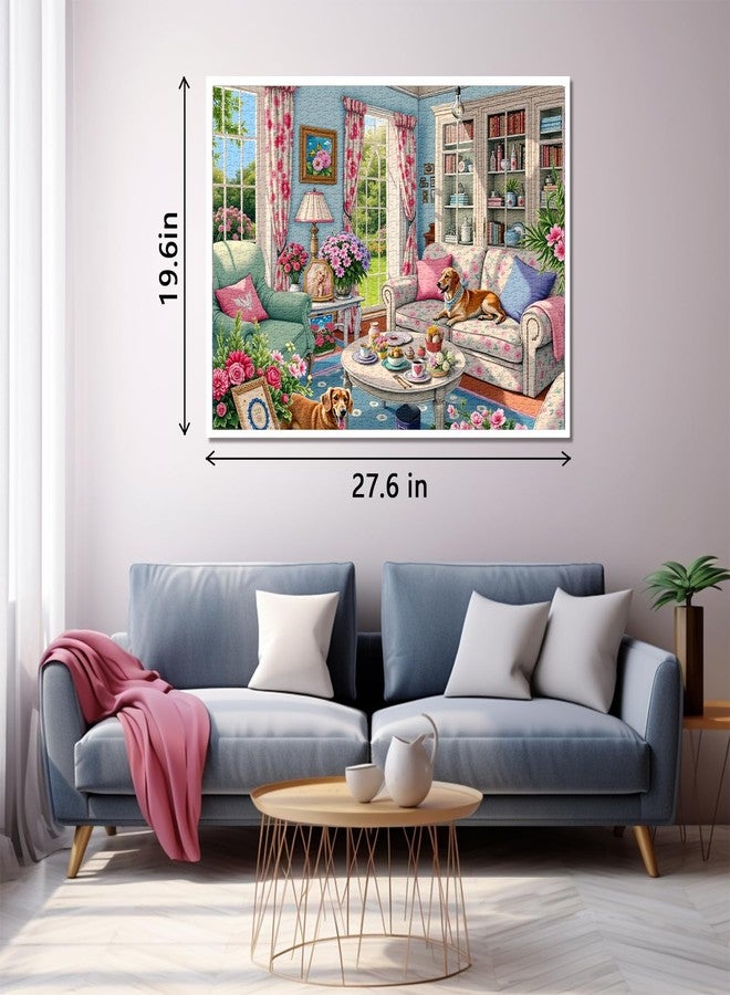 PPuzzling Living Room Puzzle 1000 Pieces for Adults, Flower Dog Jigsaw Puzzle, Challenging Floral Room Puzzle as Wall Decor - Image 3