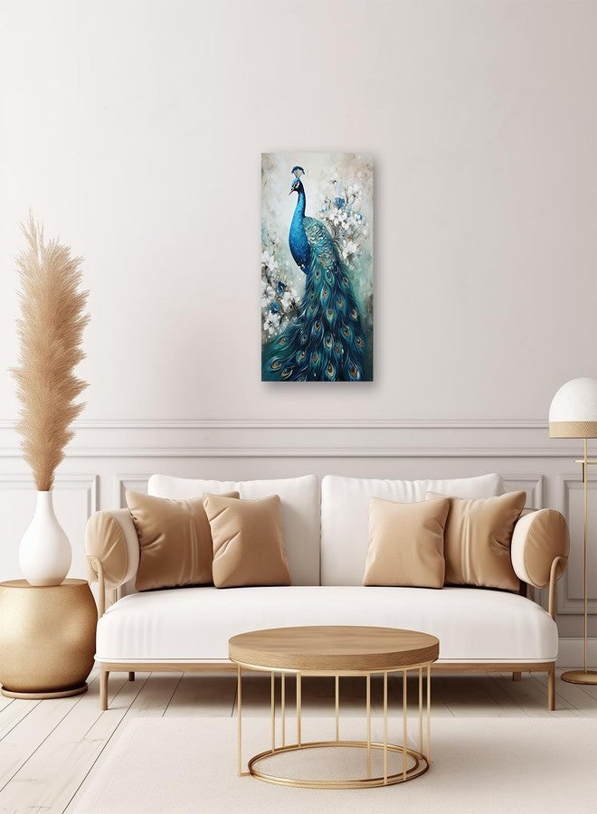 CXHOSTENT Elegance Peacock Canvas Wall Art Animal Painting Print Vintage Blue Peacock and White Floral Picture Artwork Decor Frame (Peacock - 1, 12L x 18W) - Image 4