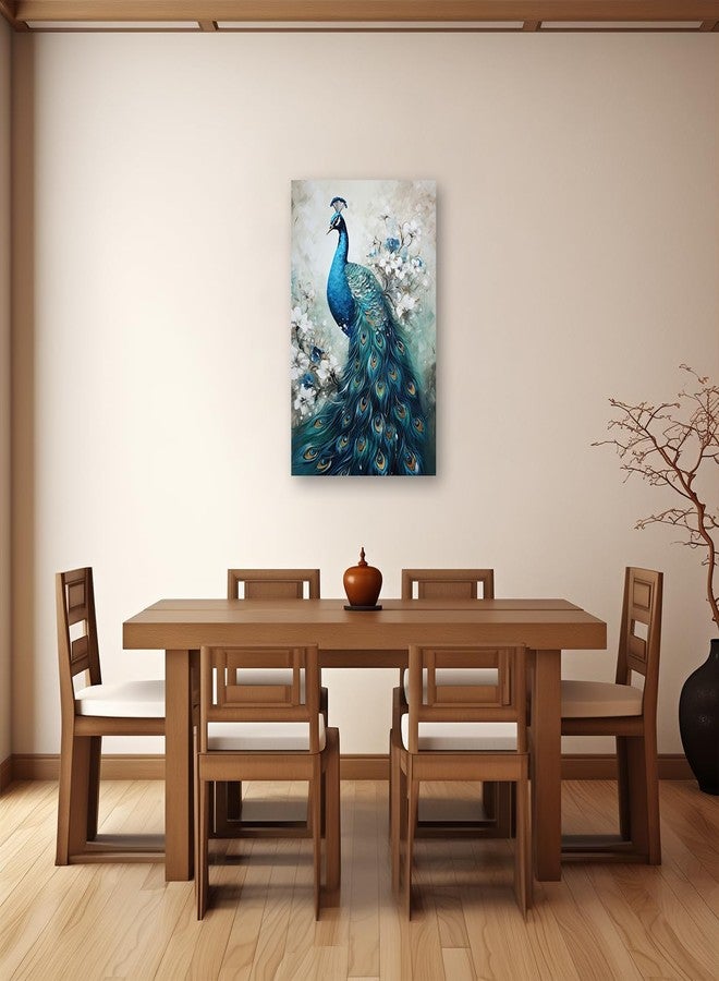 CXHOSTENT Elegance Peacock Canvas Wall Art Animal Painting Print Vintage Blue Peacock and White Floral Picture Artwork Decor Frame (Peacock - 1, 12L x 18W) - Image 2