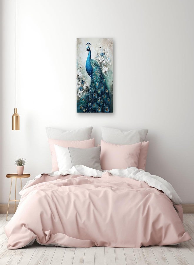 CXHOSTENT Elegance Peacock Canvas Wall Art Animal Painting Print Vintage Blue Peacock and White Floral Picture Artwork Decor Frame (Peacock - 1, 12L x 18W) - Image 5