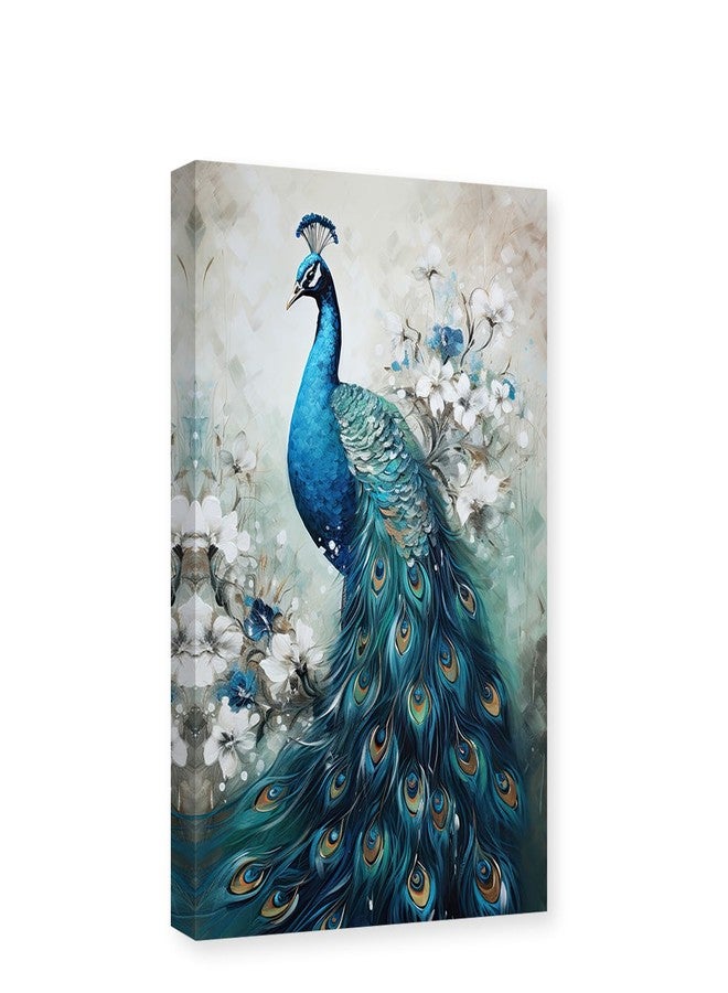 CXHOSTENT Elegance Peacock Canvas Wall Art Animal Painting Print Vintage Blue Peacock and White Floral Picture Artwork Decor Frame (Peacock - 1, 12L x 18W) - Image 1