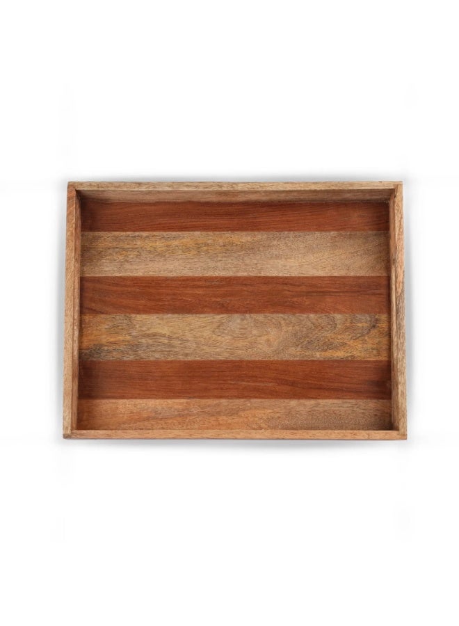 Artisan Handcrafted Striped Wooden Serving Tray - Rustic Multi-Tone Mango Wood Decor With Marble - Image 5