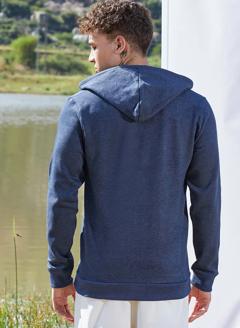 كامبوس سوترا Men's Dark Blue Zip-Front Hoodie With Contrast Drawstring