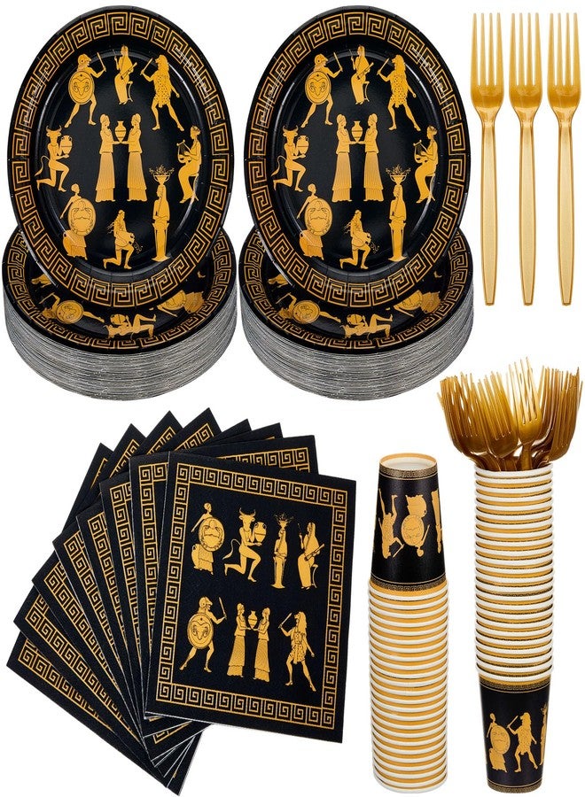 Vesici 96PCS Greek Mythology Party Supplies for 24 Guests - Ancient Greece Inspired Greek Mythology Plates, Cups, Napkins & Forks - Bulk Tableware Set for Birthday, Holiday and Party Supplies - Image 1
