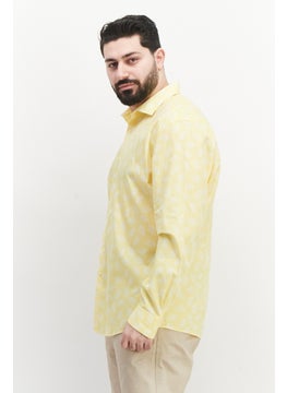 Bar III Men Slim Fit Spread Collar Long Sleeves Printed Dress Shirt, Yellow  - Image 2