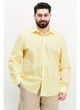 Bar III Men Slim Fit Spread Collar Long Sleeves Printed Dress Shirt, Yellow  - Image 1