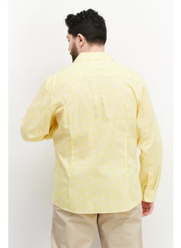 Bar III Men Slim Fit Spread Collar Long Sleeves Printed Dress Shirt, Yellow  - Image 4