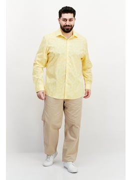 Bar III Men Slim Fit Spread Collar Long Sleeves Printed Dress Shirt, Yellow  - Image 3