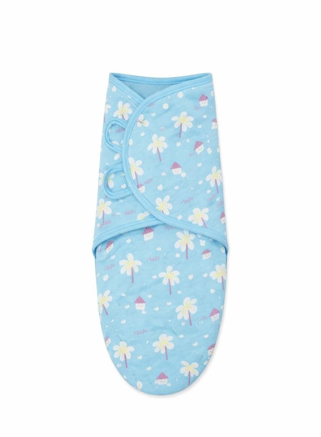 TIDY SLEEP Newborn Baby Swaddle Wrap | 100% Cotton Adjustable Sleep Sack | Soft, Breathable & Lightweight | Velcro Closure for 0-6 Months | Blue Sunset Cottage