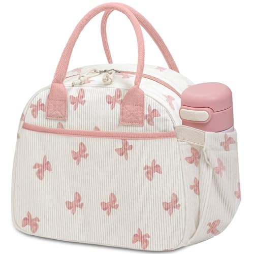 Carry bloom Lunch Box for Women Insulated Lunch Bag Cute Corduroy Lunchbag Reusable Lunchbox for Work bow pink upgraded - Image 1
