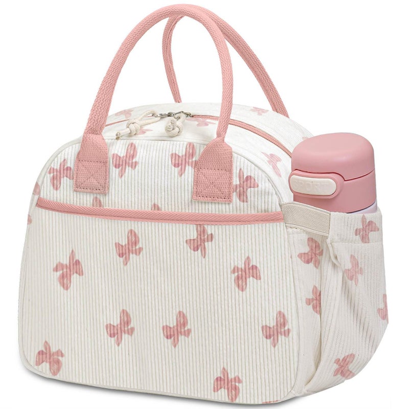 Carry bloom Lunch Box for Women Insulated Lunch Bag Cute Corduroy Lunchbag Reusable Lunchbox for Work bow pink upgraded - Image 2