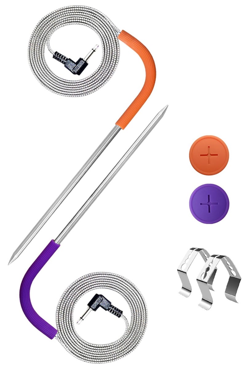 TEWEAE Replacement Meat Probe for Pit boss Pellet Grill and Pellet Smoker - 3.5mm Plug 2 Packs with 2 Packs Grill Clips, 2 Pack Probe Grommets - Image 1