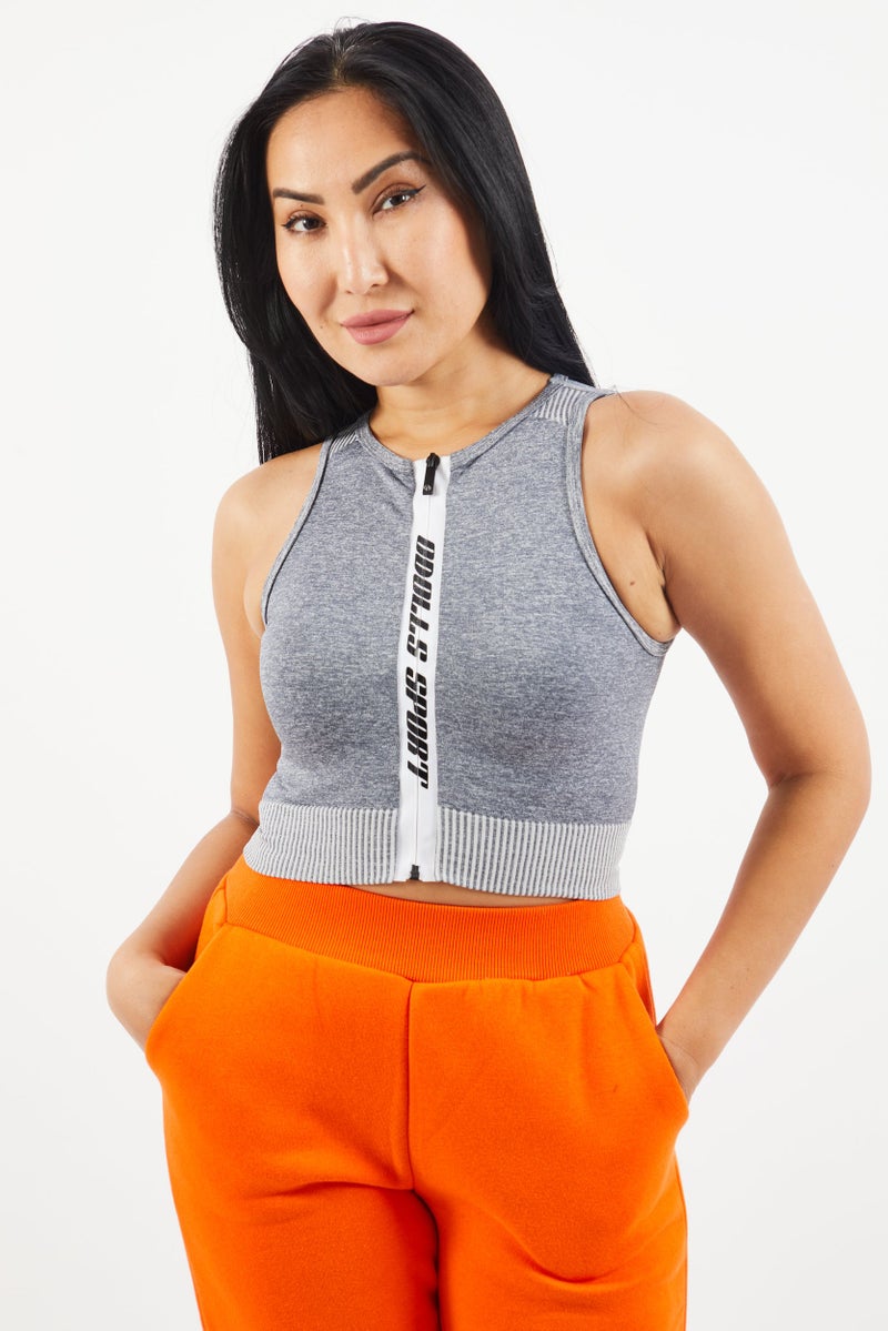 ODolls Sport Women Sportswear Fit Brand Logo Training  Crop Top, Grey - Image 1
