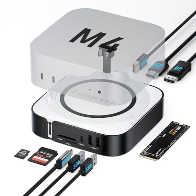 Lemorele 9-In-1 Mac Mini M4 Dock, Dual 4K@60Hz Hdmi 2.0 & Dp 1.4, 10Gbps M.2 Nvme Slot, 10Gbps Usb-C & Usb-A, 2X Usb-A 3.0, Sd/Tf 2.0 Card Reader, Compatible With Mac Mini M4/M4 Pro - Image 4