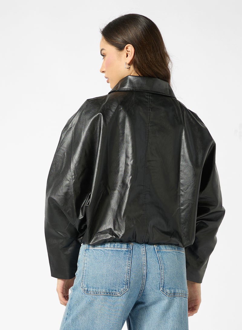 Ginger Oversize PU Leather Biker Jacket - Image 2