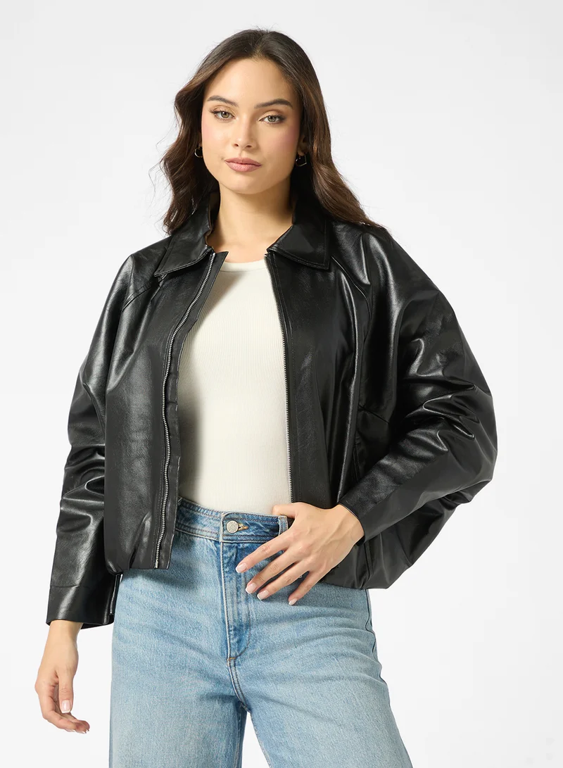 Ginger Oversize PU Leather Biker Jacket