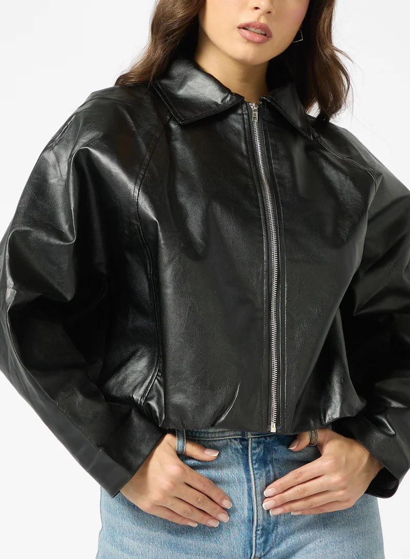 Ginger Oversize PU Leather Biker Jacket