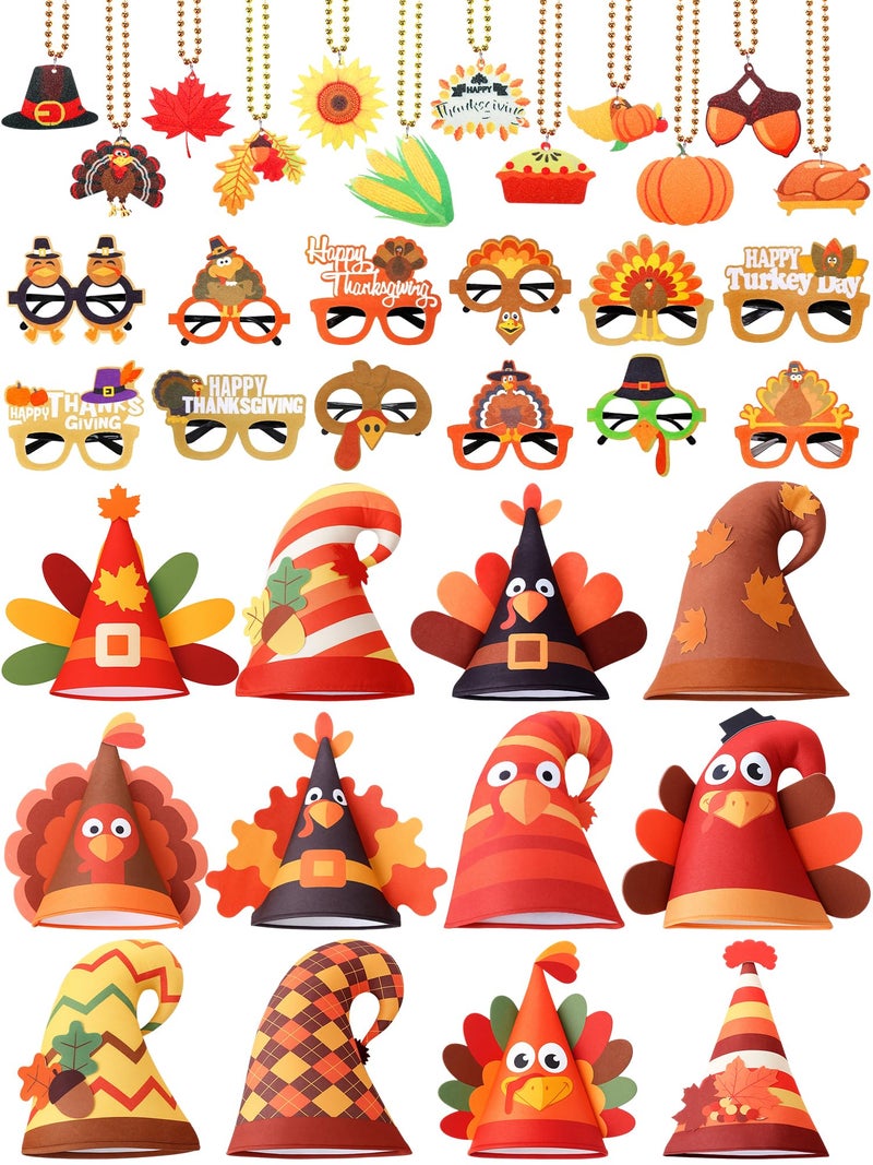 ShinyMatch 36 Pcs Thanksgiving Turkey Party Favors Set Turkey Felt Hat Bead Necklace Sunglass for Cosplay Party Photo Props - Image 2