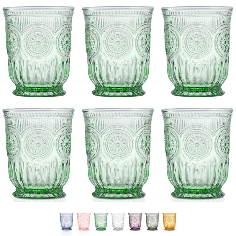 Yungala Green Glassware set of 6 green drinking glasses textured colored vintage glass cups dishwasher safe