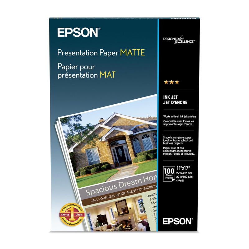 Epson Presentation Paper MATTE (11x17 Inches, 100 Sheets) (S041070),White - Image 1