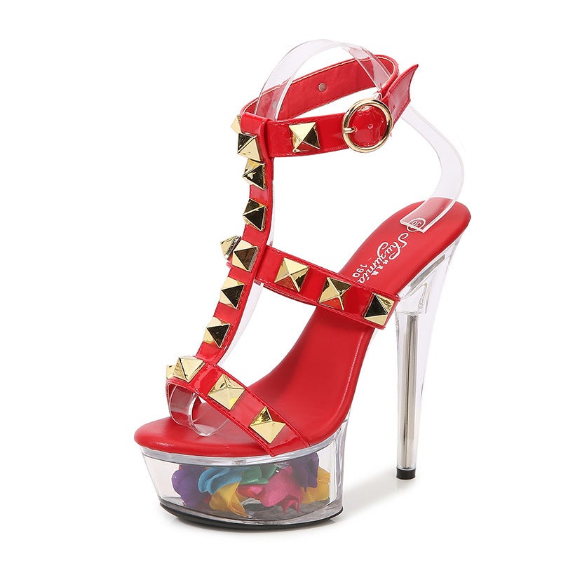 Fashion Rivet I-Strap 15Cm Transparent Platform Sandals Super High Heel High Heels - Image 1