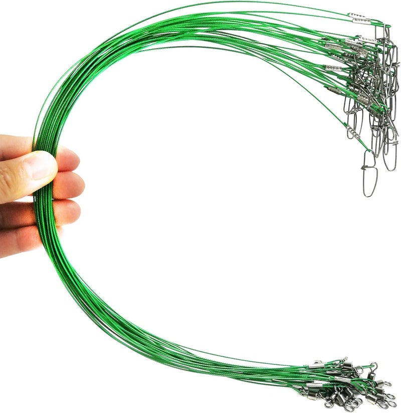 Drchoer Fishing Wire Leaders for Saltwater: 30pcs Stainless Steel Line Leaders Nylon-Coated 19" - 100 LB High Strength Wire Rig for Shark Barracuda Pike Fishing - Image 1