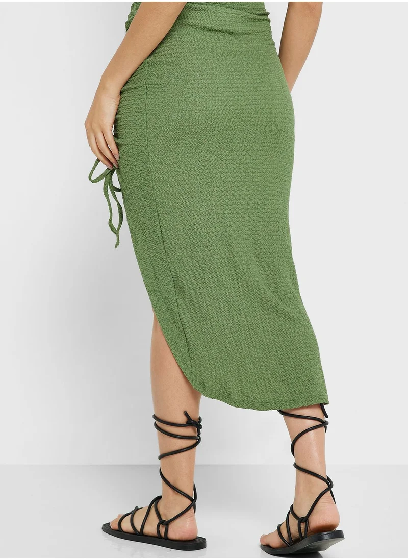Ginger Ruched Midi Skirt with Side Slit