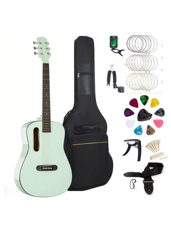 سلسلة التوقيع GS-X1 مصنوعة من جيتار محمول من الخشب الأفريقي على طراز الحمم البركانية مع مجموعة من أدوات المبتدئين (أخضر فاتح)