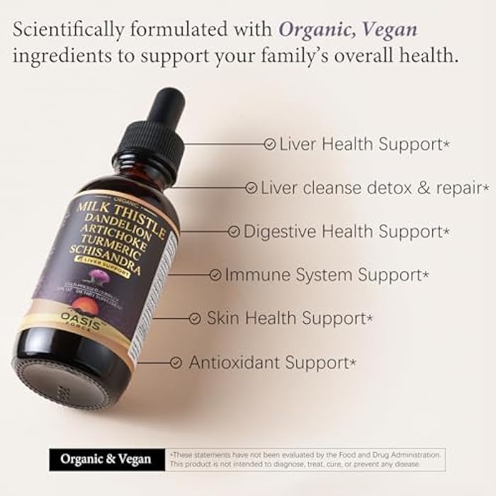 OASIS FORCE 2 Pack Milk Thistle Drops for Liver Cleanse Detox & Repair, Milk Thistle Extract Liquid Supplement with Dandelion & Artichoke for Liver Support, Vegan, Organic, Alcohol-Free, 4 FL OZ - Image 3