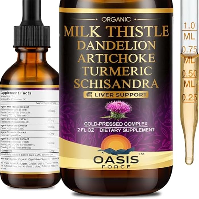 OASIS FORCE 2 Pack Milk Thistle Drops for Liver Cleanse Detox & Repair, Milk Thistle Extract Liquid Supplement with Dandelion & Artichoke for Liver Support, Vegan, Organic, Alcohol-Free, 4 FL OZ - Image 1