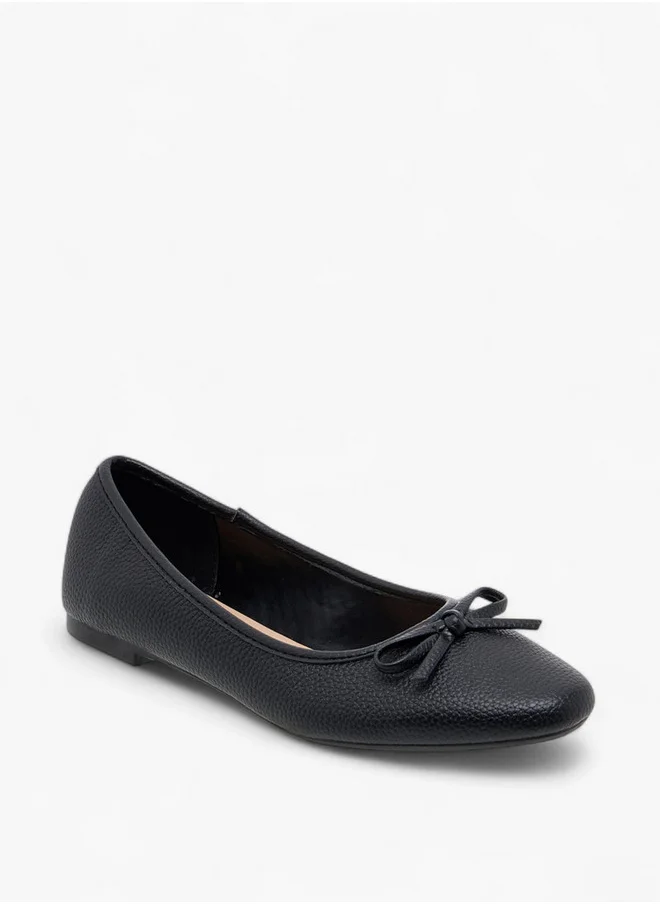Flora Bella By Shoexpress Women's Textured Ballerina Shoes with Bow Detail