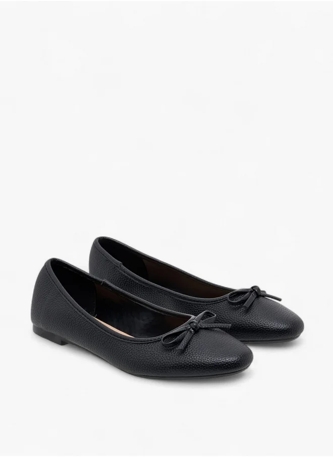 Flora Bella By Shoexpress Women's Textured Ballerina Shoes with Bow Detail