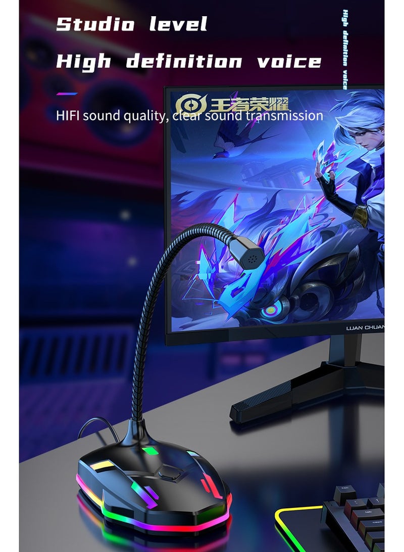 RGB Gaming Desktop USB Condenser Microphone – High-Definition Audio, 360° Sound Pickup, Noise-Canceling, Anti-Interference, One-Touch Mute, with RGB Lighting for Recording, Meetings, and Streaming  - Image 3