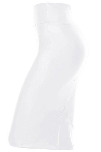 Simlu White Pencil Skirt White Leather Skirt White Midi Skirt White High Waisted Skirt, White Faux Leather, Medium - Image 2